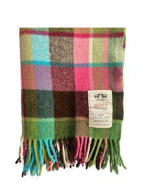 Avoca The Mill 100% Pure New Wool Plaid Scarf • Made in Ireland • Cozy Lap Throw